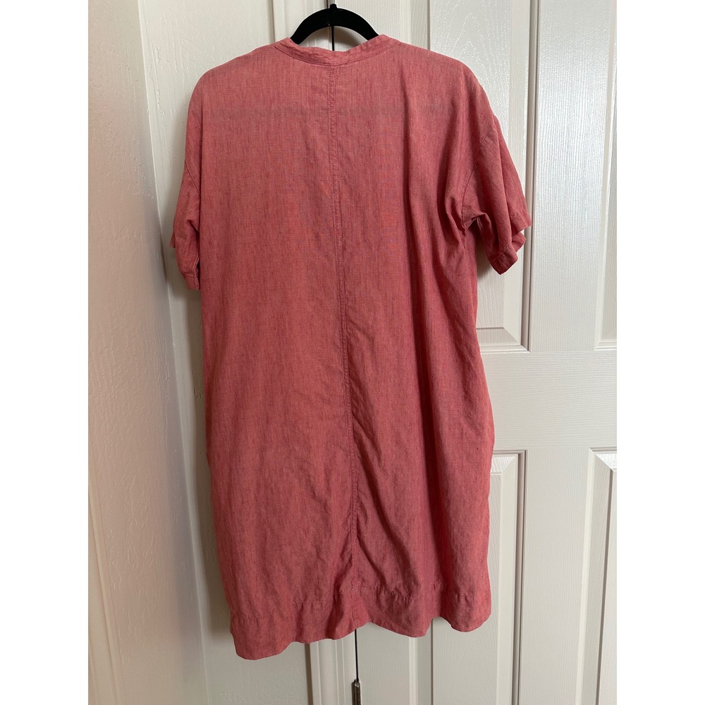 EILEEN FISHER Delave Organic Linen Mandarin Collar Button Shirt Dress Coral M - Picture 5 of 9